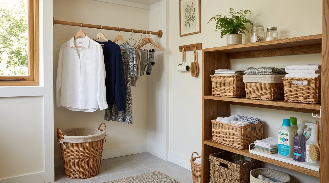 Keep the styling simple and calm inspiration for a laundry room.